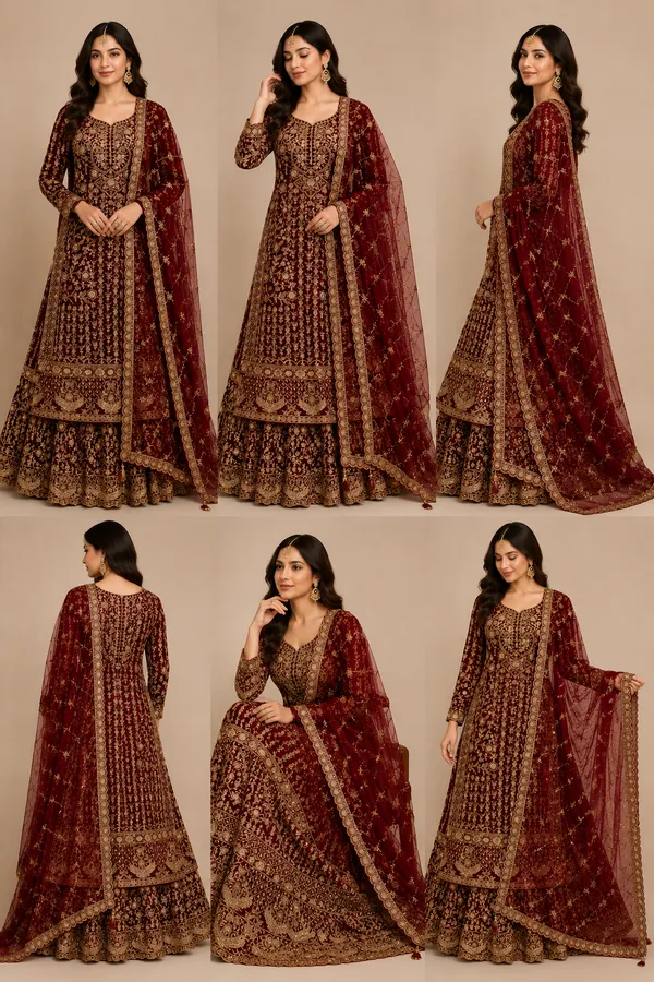 Maroon_Jimmy_Chu_Fabric__Bead_Zari_Work_Top_Skirt_Dupatta_Set_For_Women