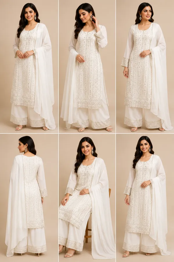 White_Georgette_Kurta_Set_For_Women