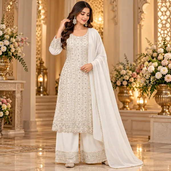 White_Georgette_Cording_With_Stone_Work_Pant_Set__For_Women
