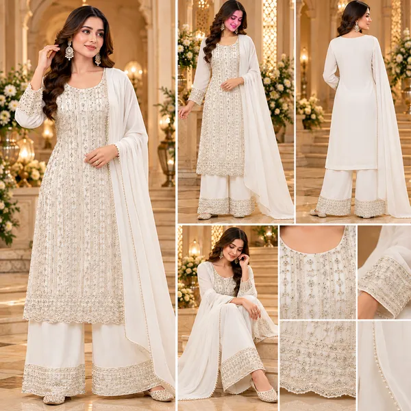 White_Georgette_Cording_With_Stone_Work_Pant_Set__For_Women