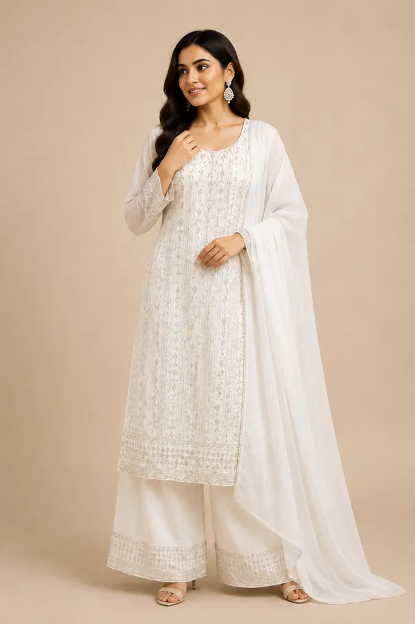 White_Georgette_Kurta_Set_For_Women
