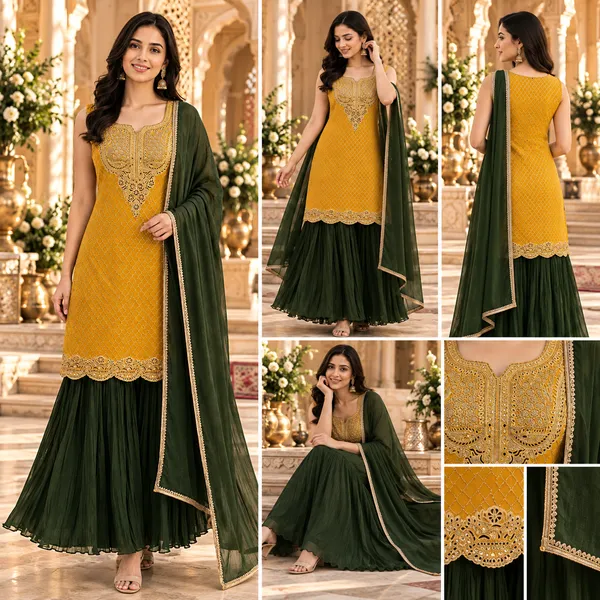 Yellow_Green_Georgette_Gharara_Set_For_Women