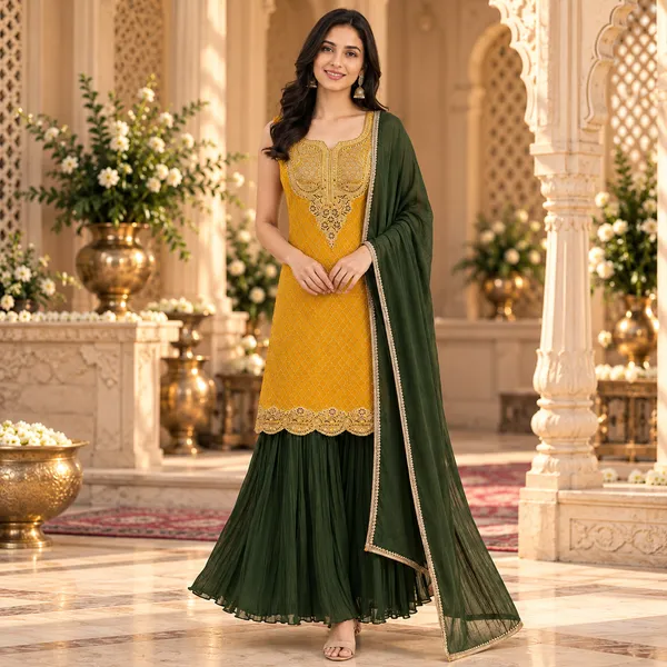 Yellow_Green_Georgette_Gharara_Set_For_Women
