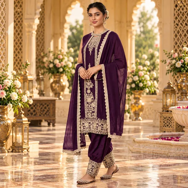 Wine_Jacket_Farsi_Pant_Set_For_Women