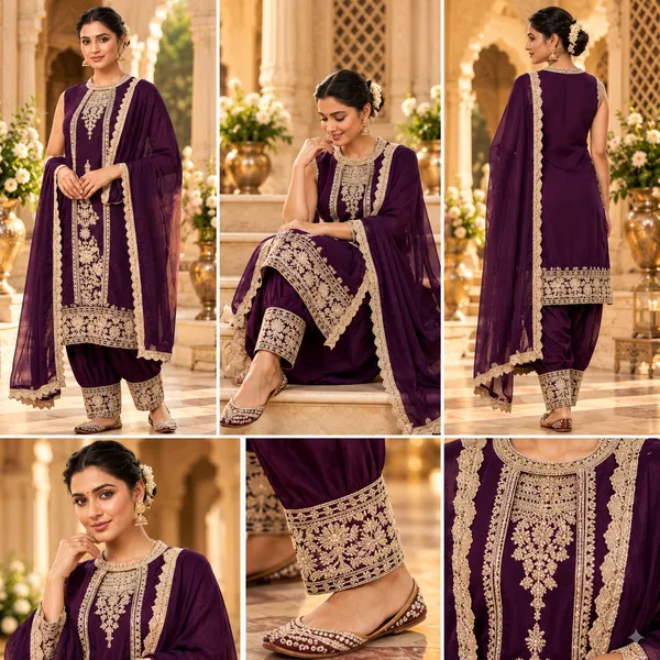 Wine_Jacket_Farsi_Pant_Set_For_Women