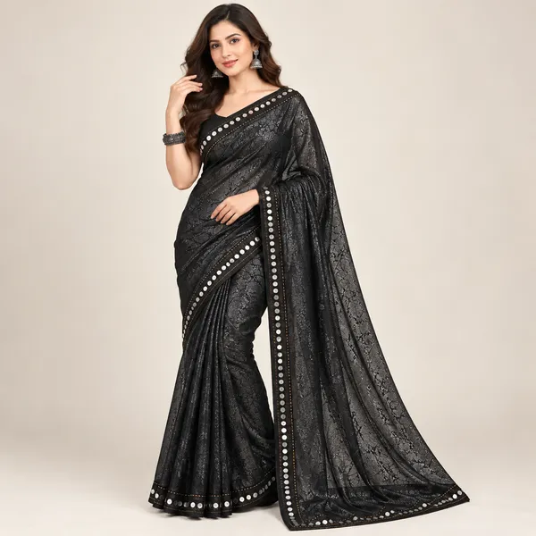 Black_Lycra_Saree_With_Blouse_Piece_For_women