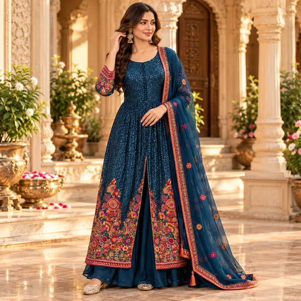 Blue_Sequence_Indo-Western_Plazo_Set_For_Women