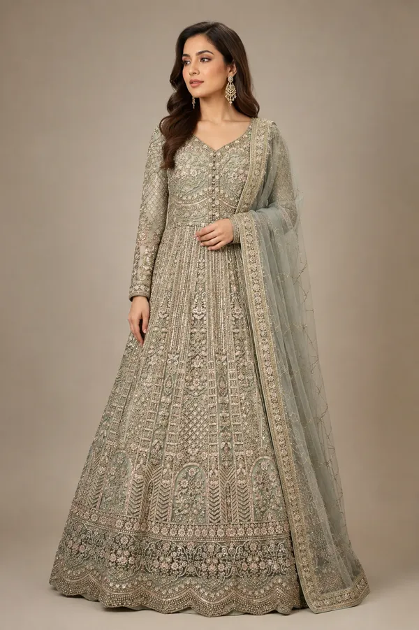 Sage_Green_Cotton_Gown_And_Dupatta_For_Women
