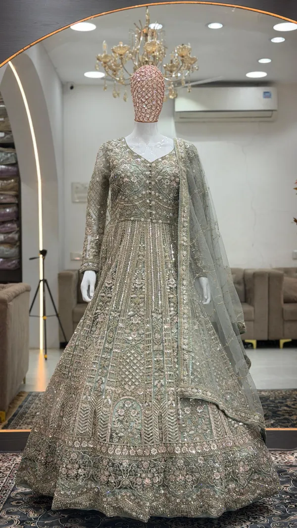 Sage_Green_Cotton_Gown_And_Dupatta_For_Women