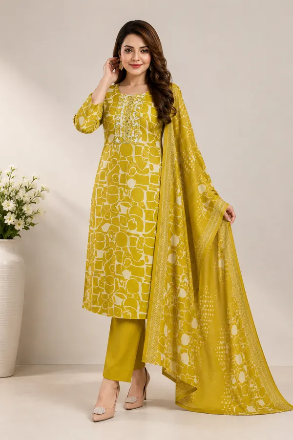 Yellow_Green_Cotton_Kurta_Set_For_Women