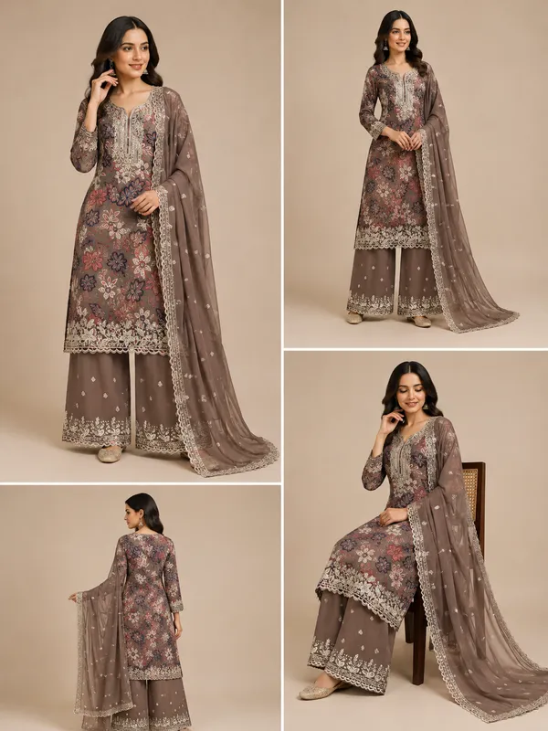 Brown_Cotton_Unstitched_Kurta_Set_For_women