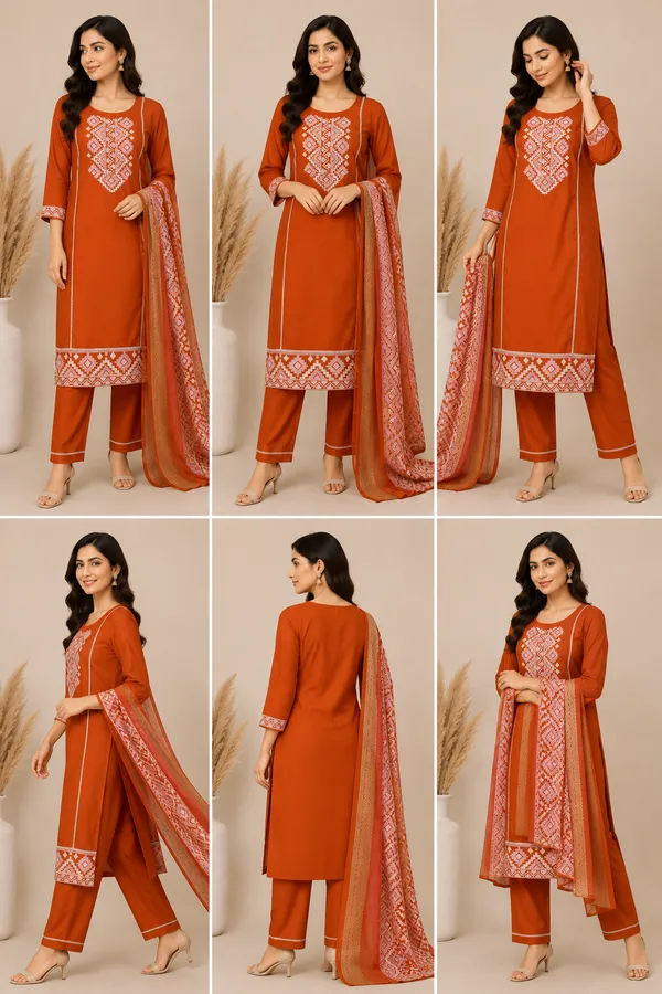 Orange_Cotton_Kurta_Set_For_Women