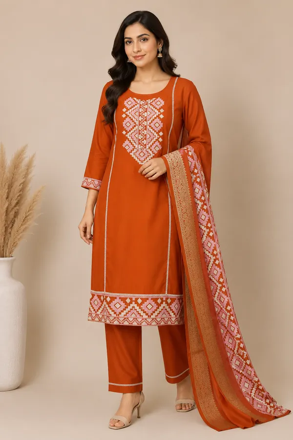 Orange_Cotton_Kurta_Set_For_Women