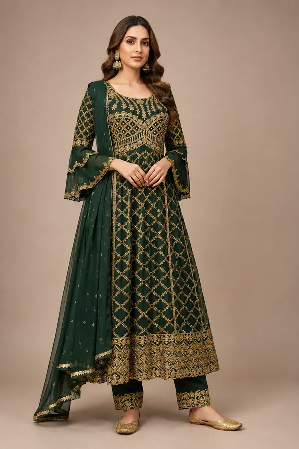 Green_Georgette_Kurta_Set_For_Women