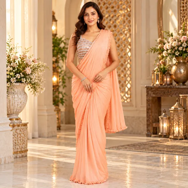 Pitch_Lycra_Readymade_Saree_And_Blouse_For_Women_