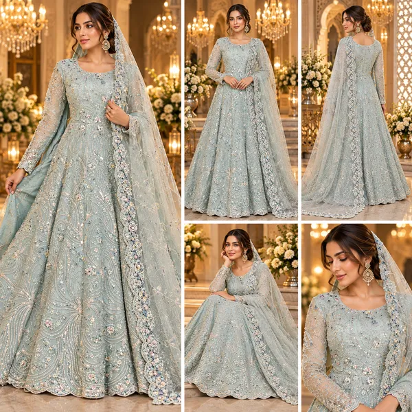 Sky_Blue_Net_Gown_And_Dupatta_For_Women