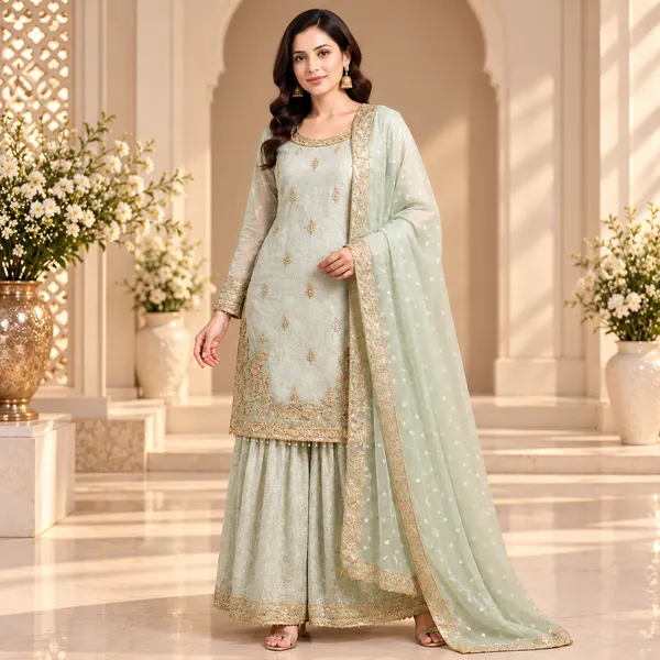 Pista_Green_Net_Plazo_Set_For_Women
