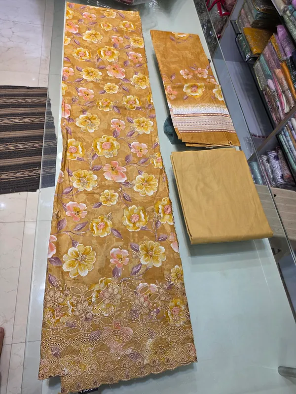 Mustard_Cotton_Floral_Print_Unstitched_Churidar_Set_For_Women