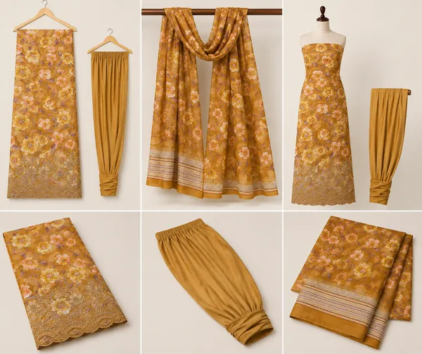 Mustard_Cotton_Floral_Print_Unstitched_Churidar_Set_For_Women