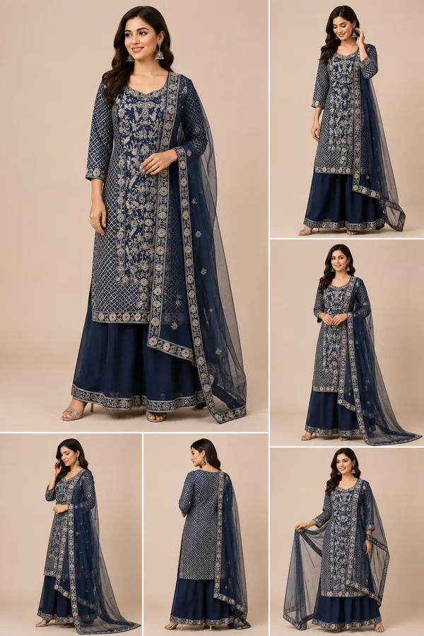 Blue_Velvet_Kurta_Set_For_Women