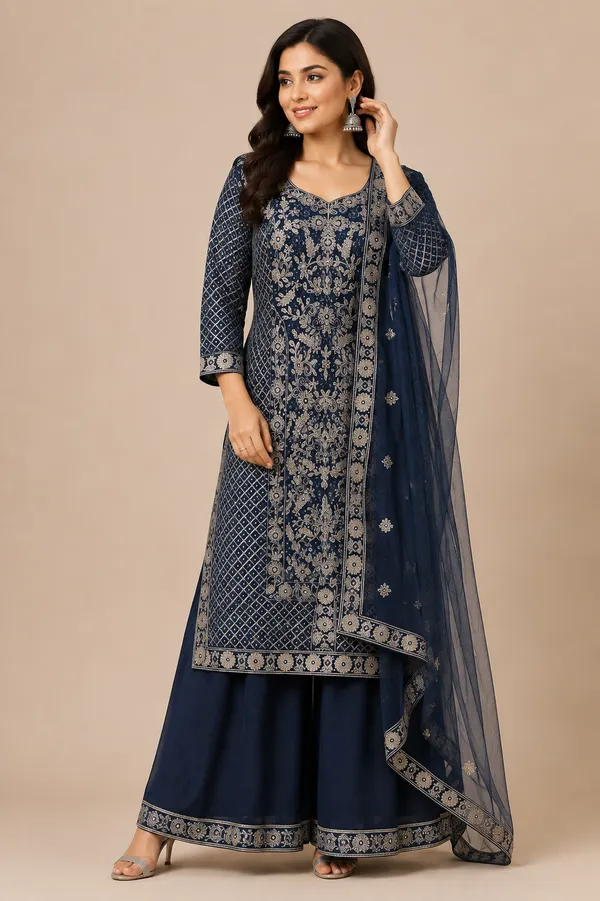 Blue_Velvet_Kurta_Set_For_Women