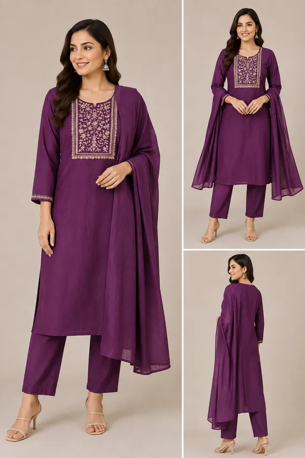 Wine_Cotton_Kurta_Set_For_Women