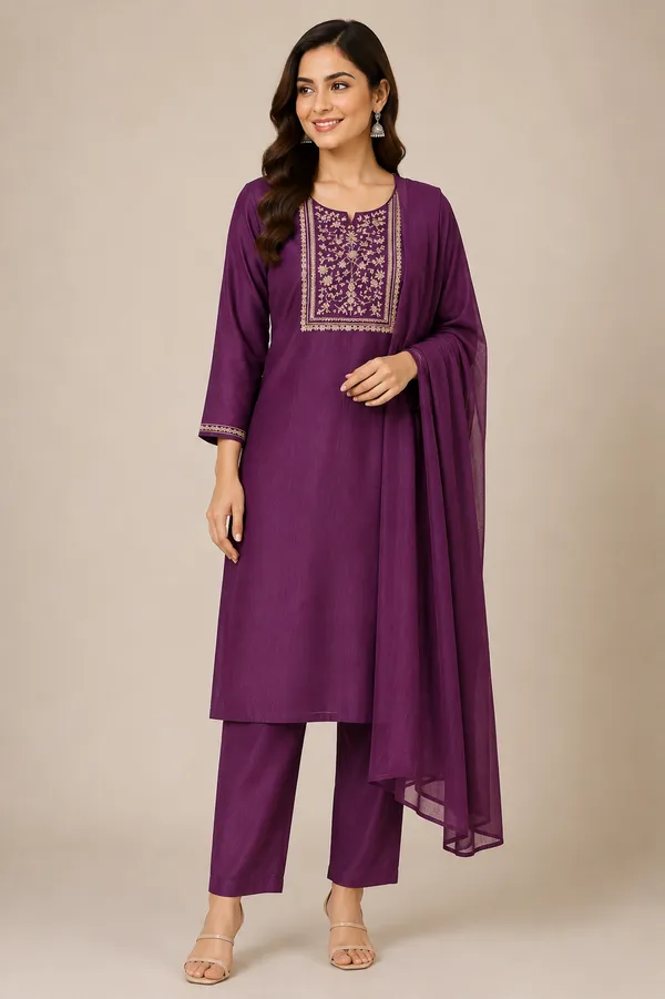 Wine_Cotton_Kurta_Set_For_Women