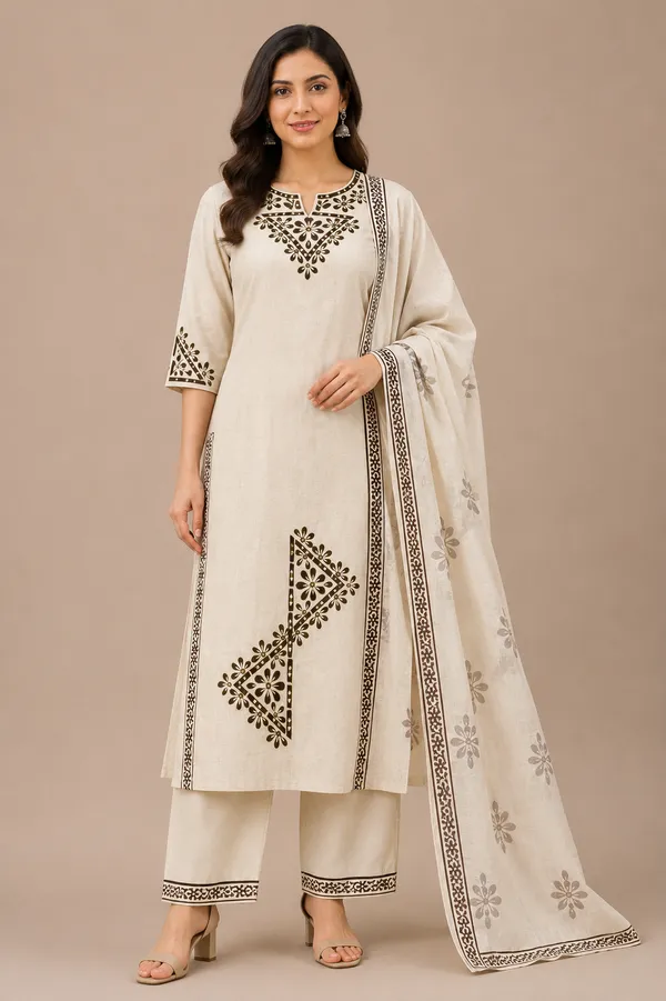 Cream_Cotton_Kurta_Set_For_Women