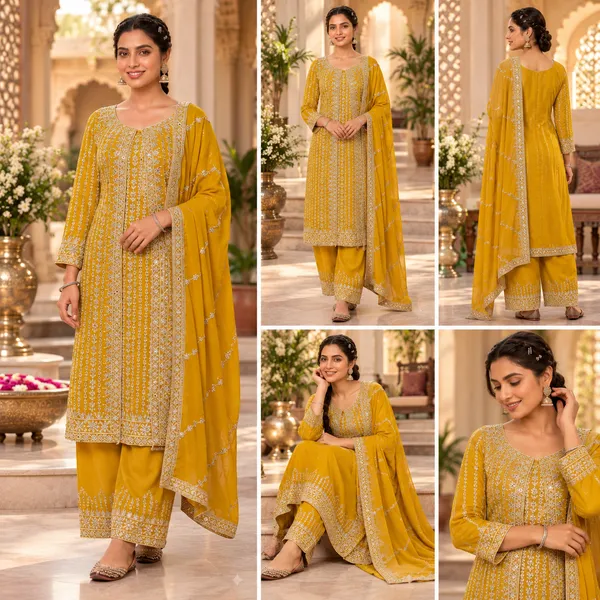 Yellow_Indo-Western_Pakistani_Plazo_Set_For_Women
