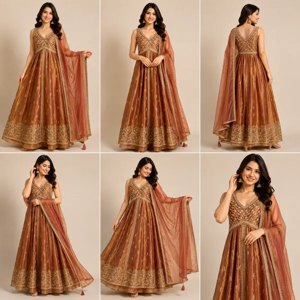 Orange_Rust_Georgette_Kurta_Set_For_Women