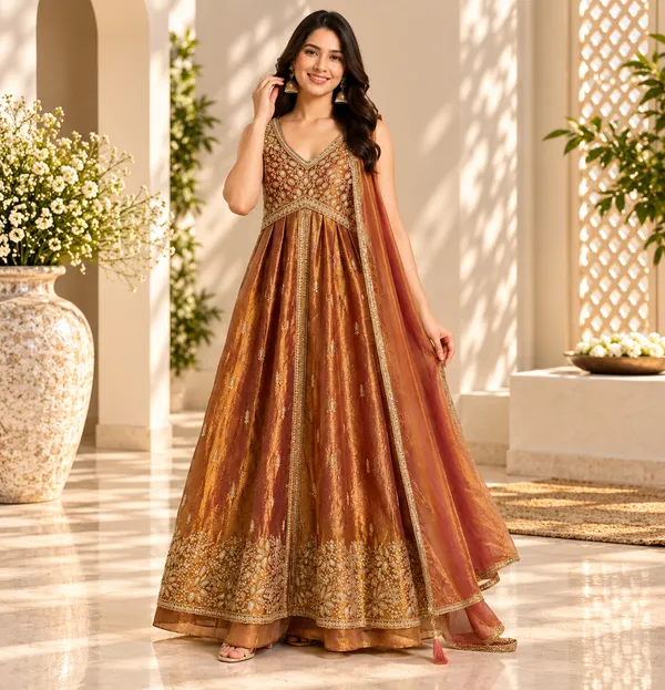 Orange_Rust_Georgette_Indo-Western_Plazo_Set_For_Women