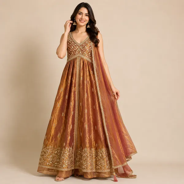 Orange_Rust_Georgette_Kurta_Set_For_Women