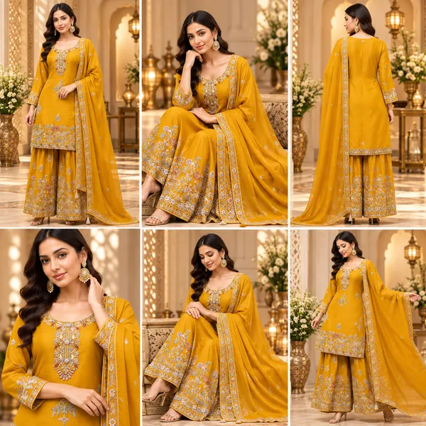 Yellow_Embroided_Vichitra_Silk_Plazo_Set__For_Women