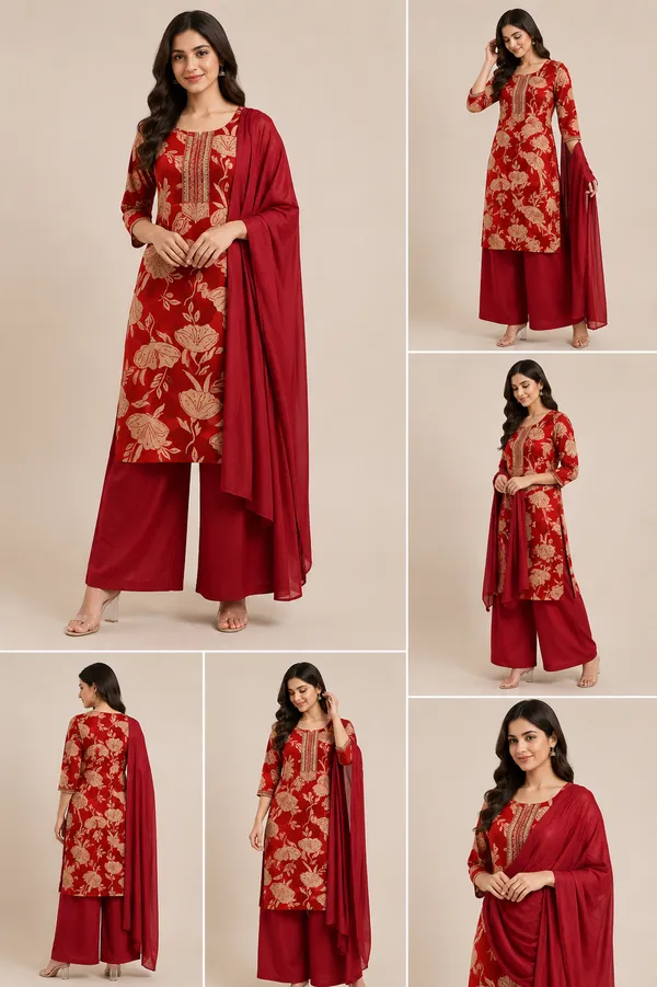 Red_Cotton_Kurta_Set_For_Women
