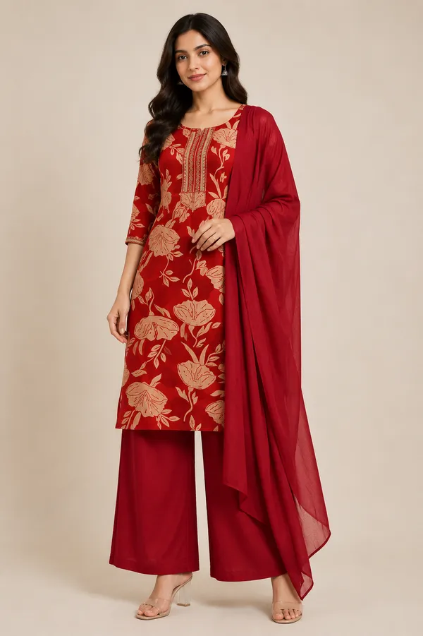 Red_Cotton_Kurta_Set_For_Women
