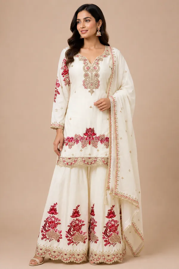 White_Georgette_Kurta_Set_For_Women