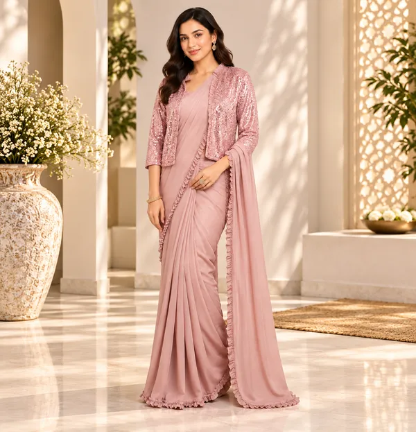 Pink_Lycra_Readymade_Saree_Blouse_And_Jacket_For_women