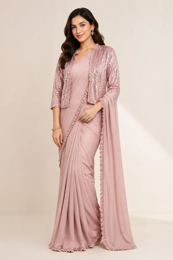 Pink_Lycra_Saree_Blouse_And_Dupatta_For_women