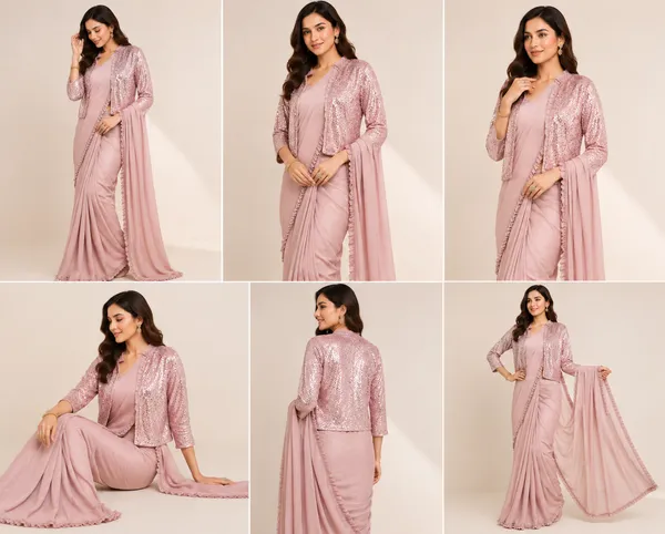 Pink_Lycra_Saree_Blouse_And_Dupatta_For_women