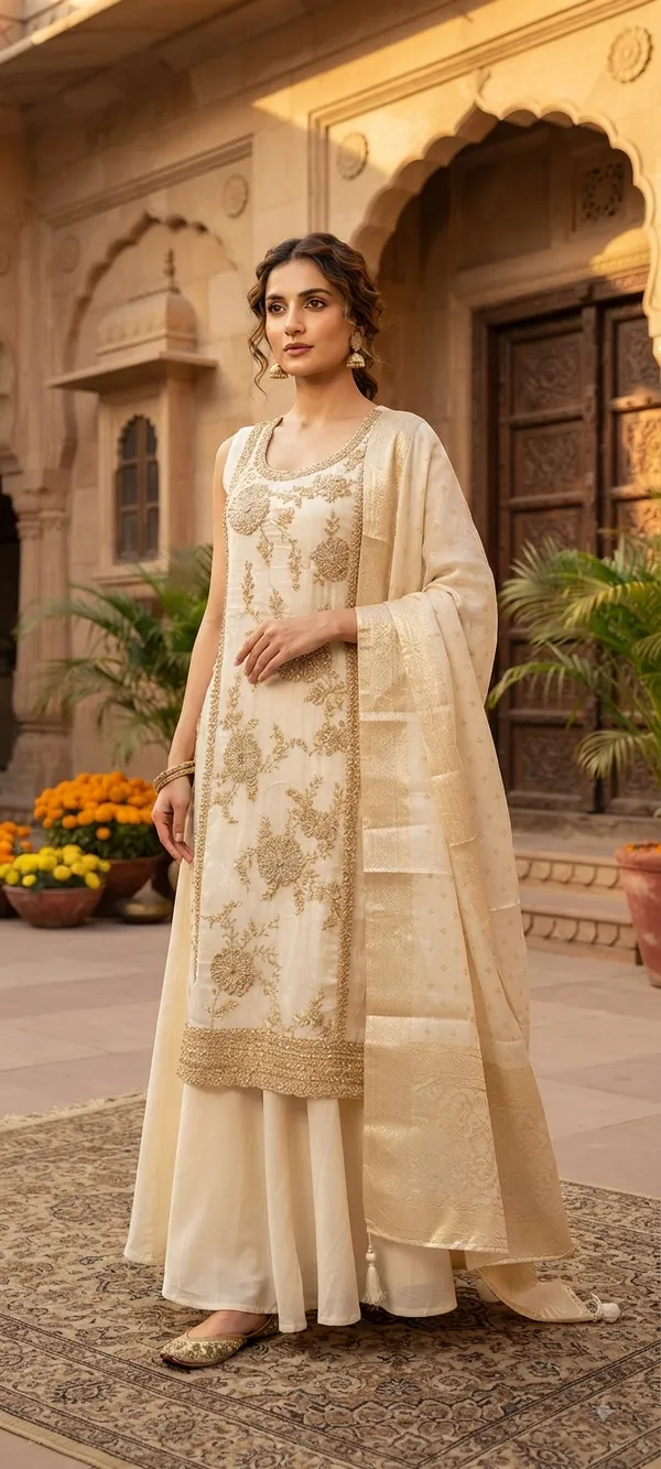 Beige_Silk_Kurta_Set_For_Women