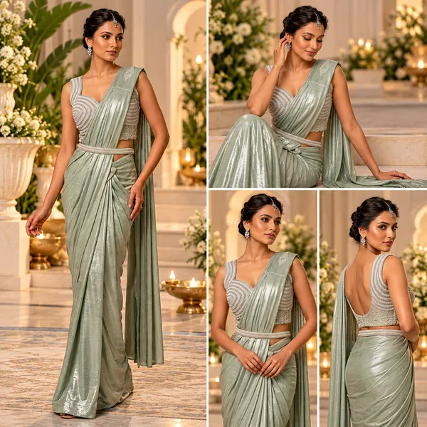 Pista_Green_Lycra_Readymade_Saree_And_Blouse_For_women