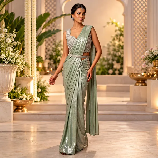 Pista_Green_Lycra_Readymade_Saree_And_Blouse_For_women