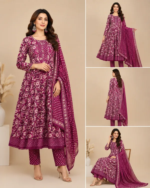Wine_Cotton_Kurta_Set_For_Women