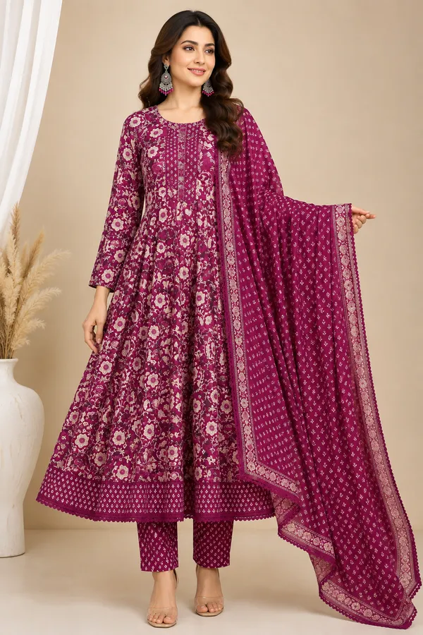 Wine_Cotton_Kurta_Set_For_Women