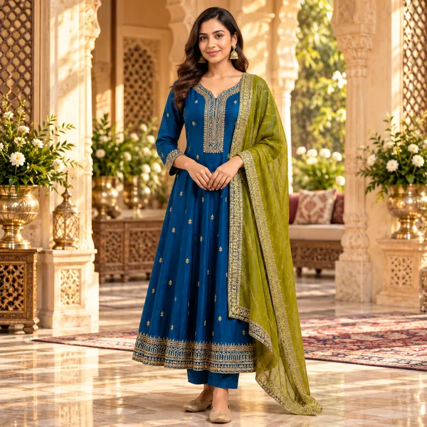 Blue_With_Green_Anarkali_Set_For_Women