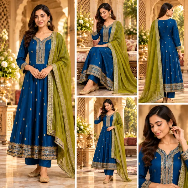 Blue_With_Green_Anarkali_Set_For_Women