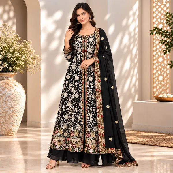 Black_Embroded_Indo-Western_Georgette_Plazo_Set_For_Women