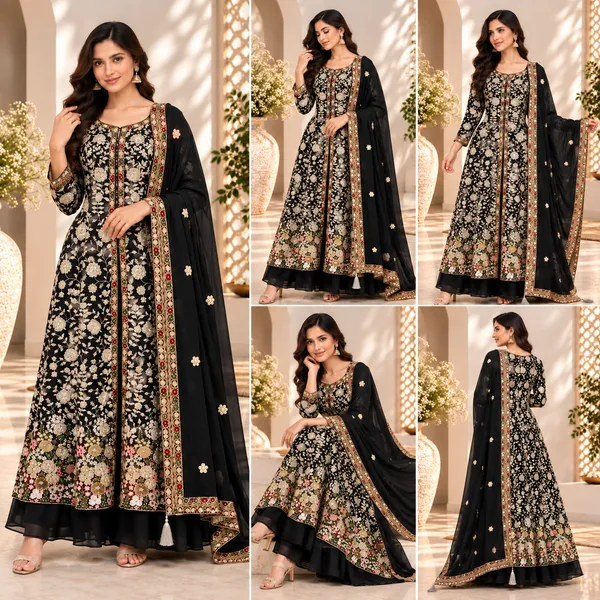 Black_Embroded_Indo-Western_Georgette_Plazo_Set_For_Women