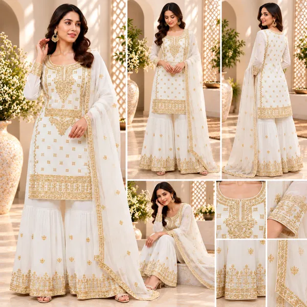 White_Zari_Work__Georgette_Gharara_Set_For_Women