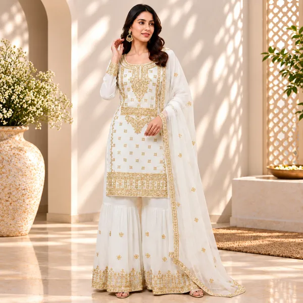 White_Zari_Work__Georgette_Gharara_Set_For_Women